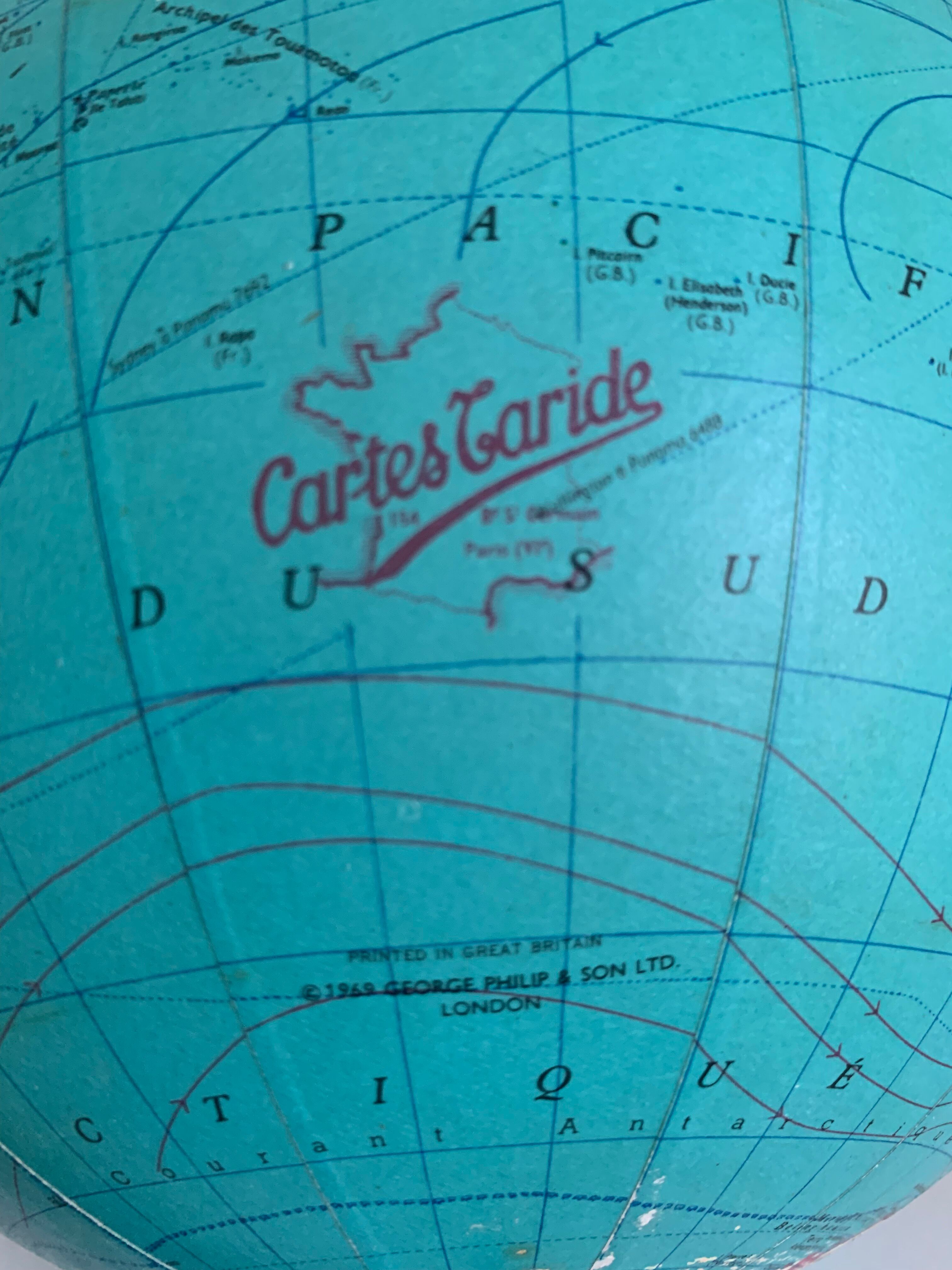 Globe terrestre vintage 1969 Taride tripode mappemonde - 27 cm