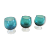 3 old turquoise blue cognac glasses