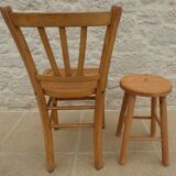 Ensemble chaise et tabouret en bois massif