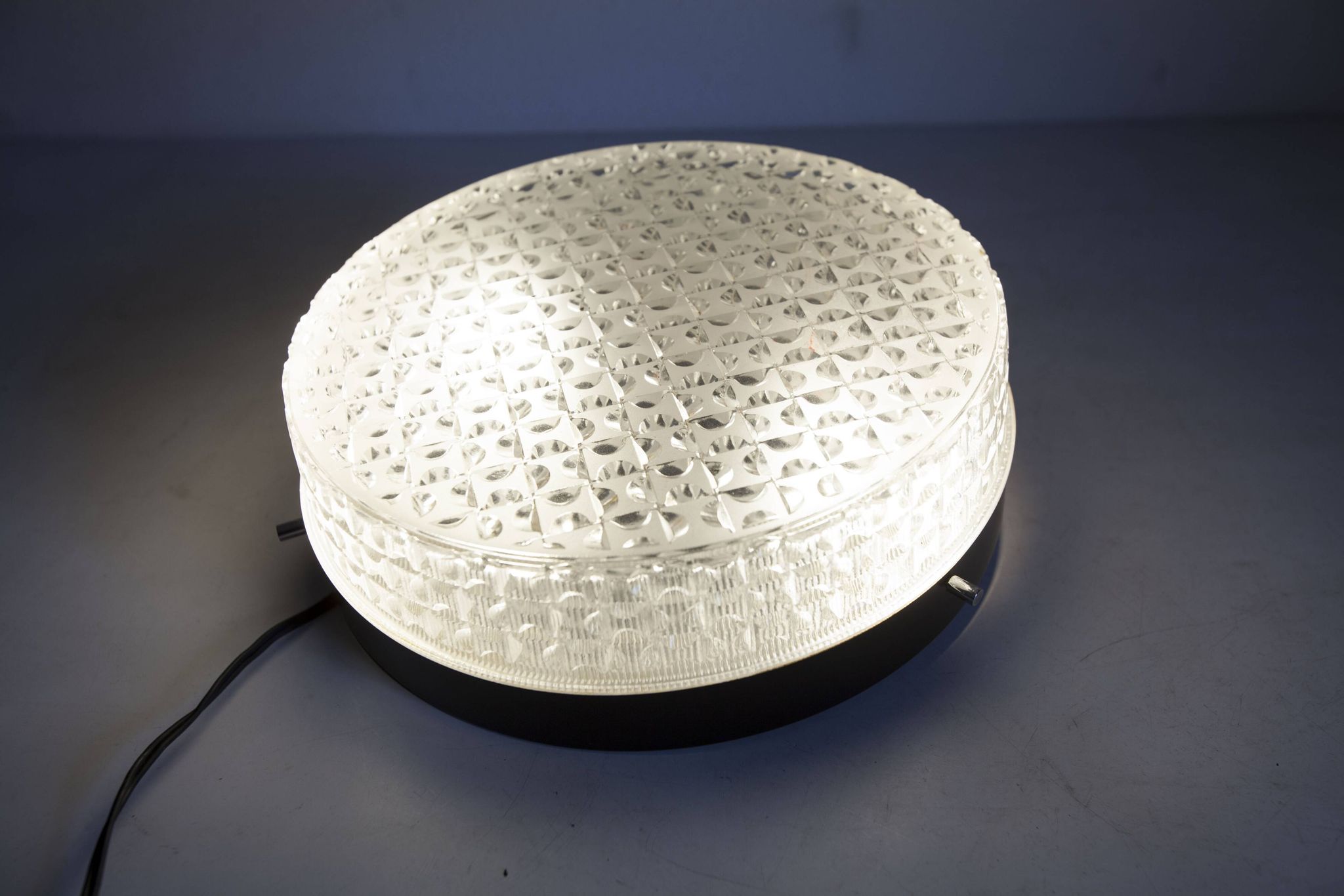 S+ Megal round ceiling light in black and opaque Swiss machined glass 90