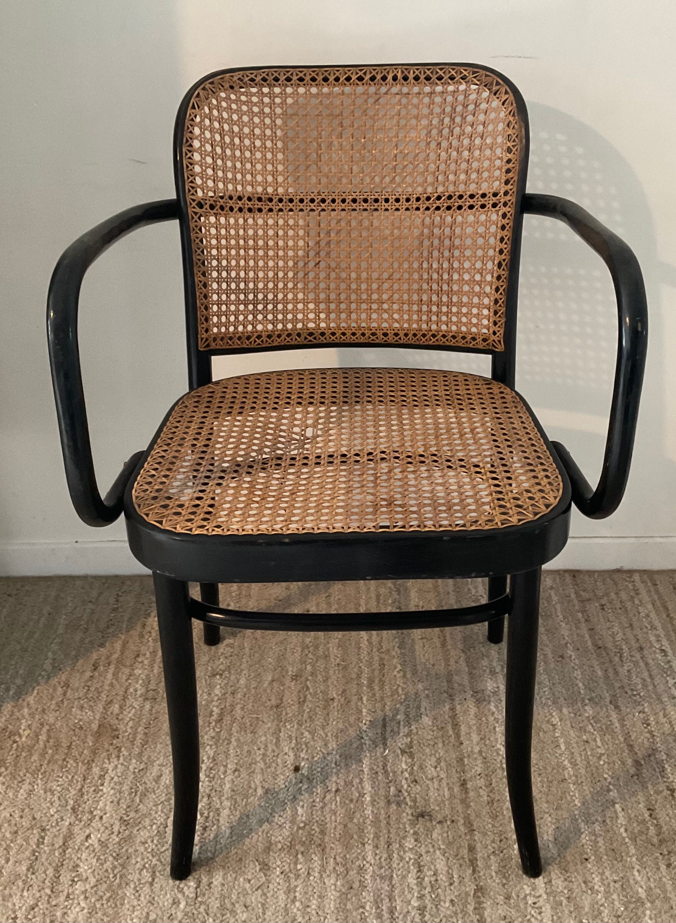 Canned bistro armchair and curved wood from the 60s