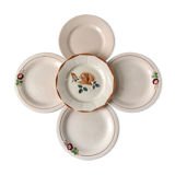 Set of 5 flat plates powder pink Digoin Sarreguemines and Longwy years 30-40