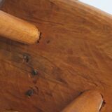 Brutalist tripod stool in carved wood, 1950s