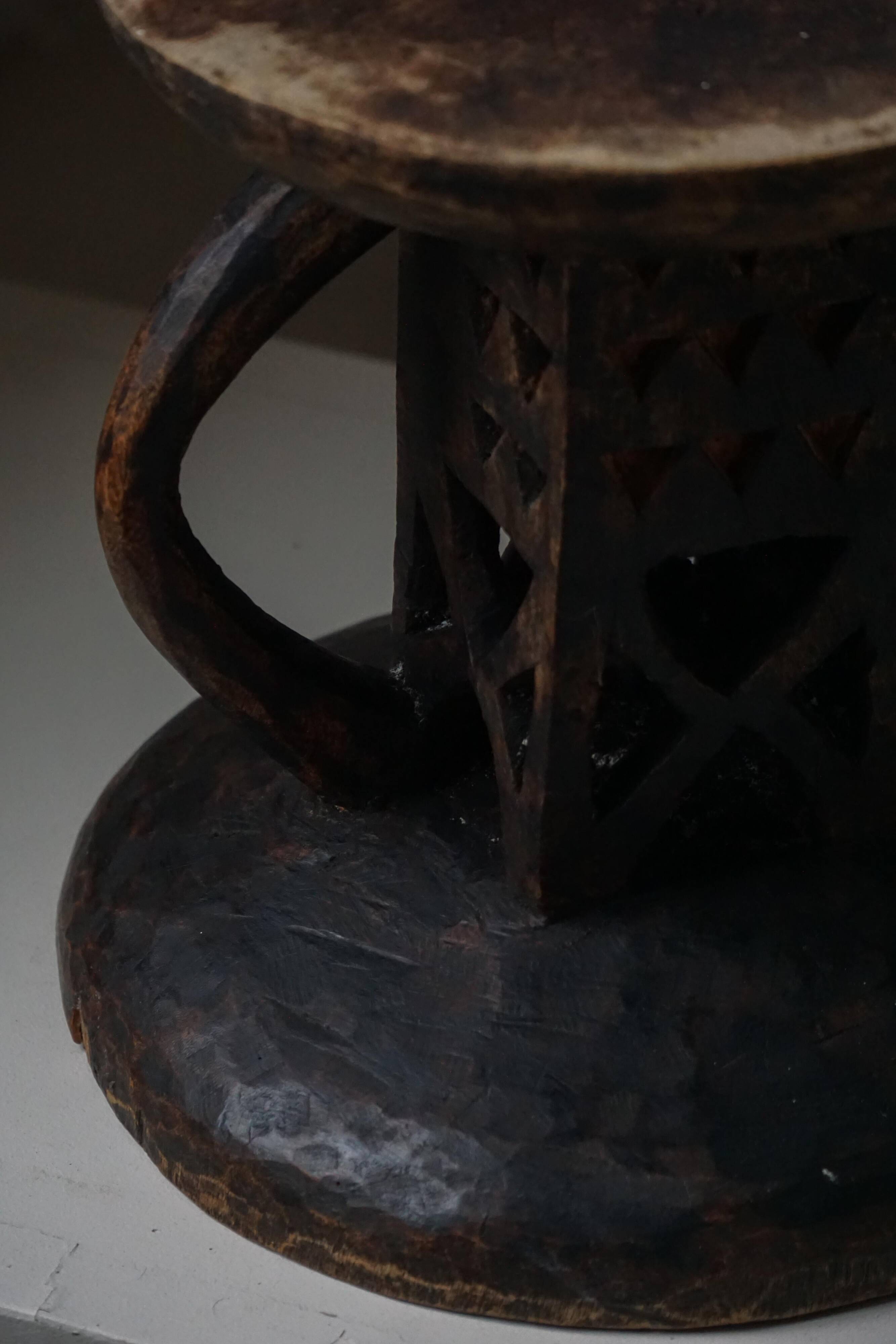 Hardwood stool Tonga (Batonga) carved with geometric patterns, 20th century, 1960s.