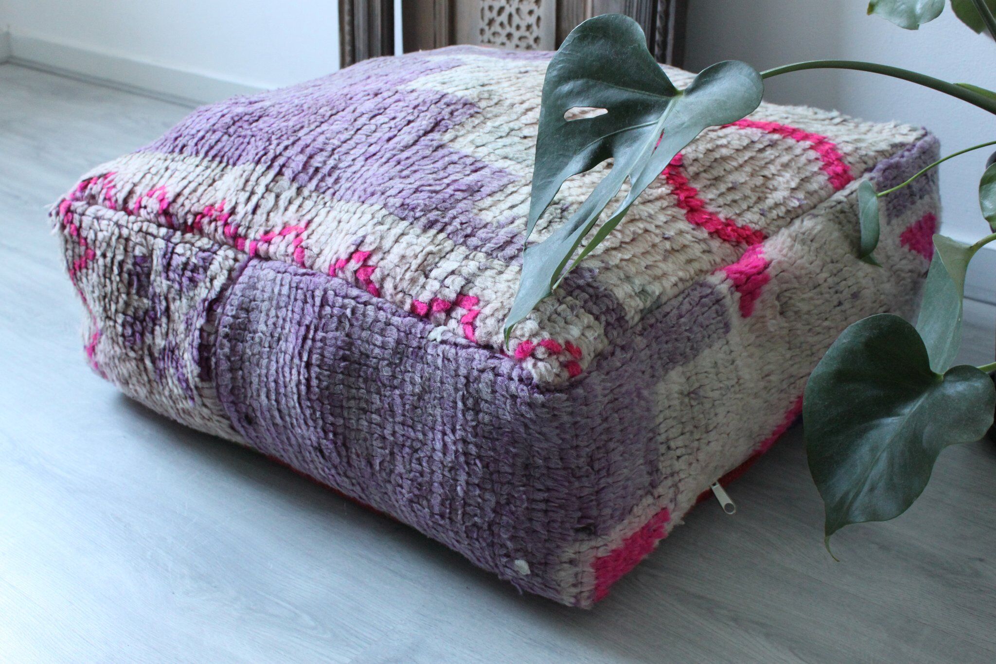 Vintage moroccan boujad floor pouf 'amethyst'