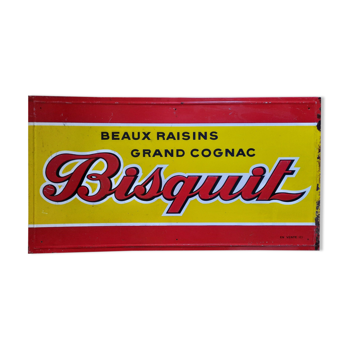 Old sheet metal plate "Bisquit beautiful grapes great cognac" 51x96cm 50's