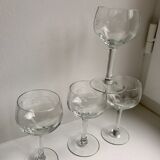 Set of 4 crystal wine glasses engraved 50-60s