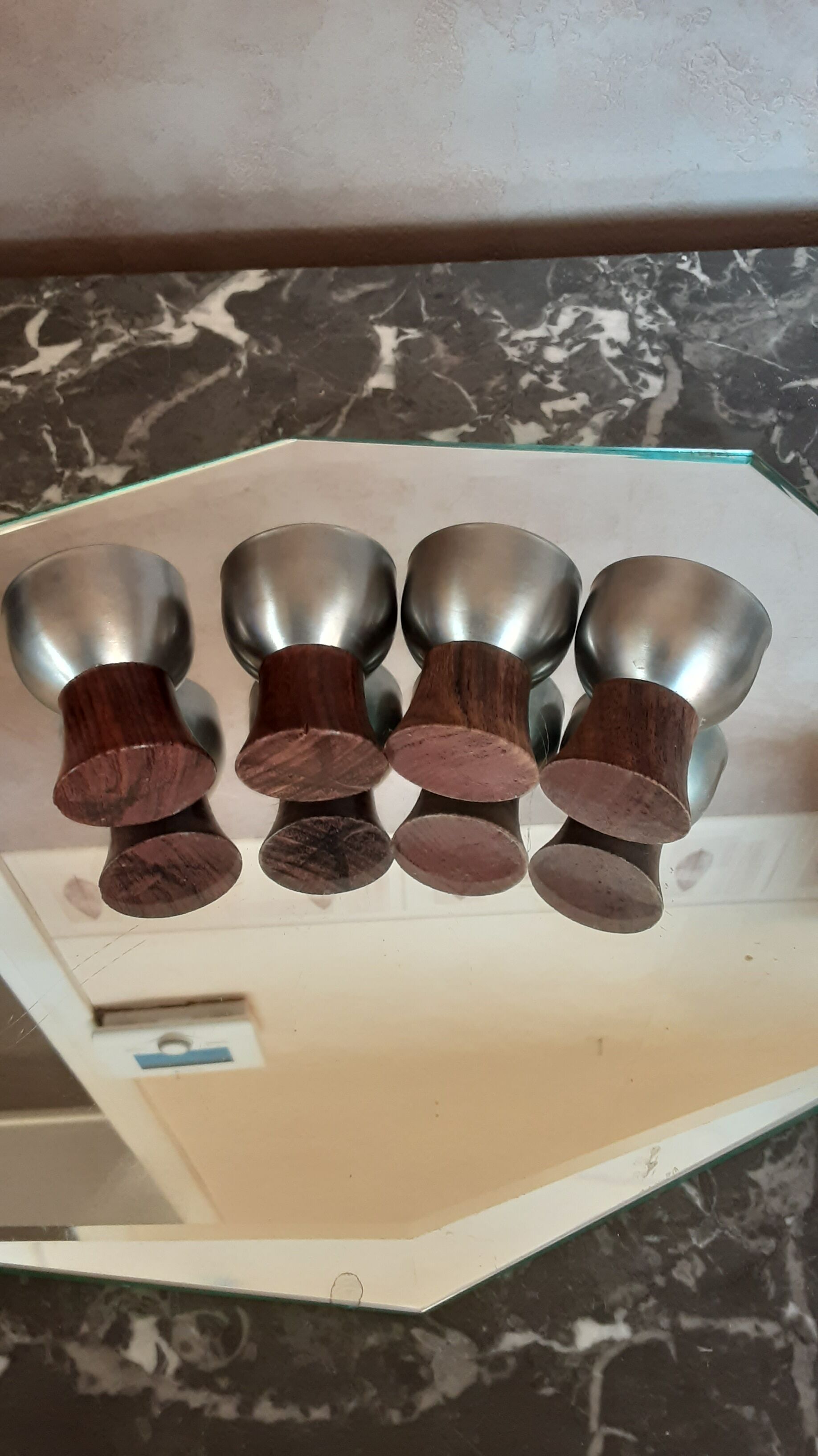 Polished stainless steel coquetiers - wooden feet