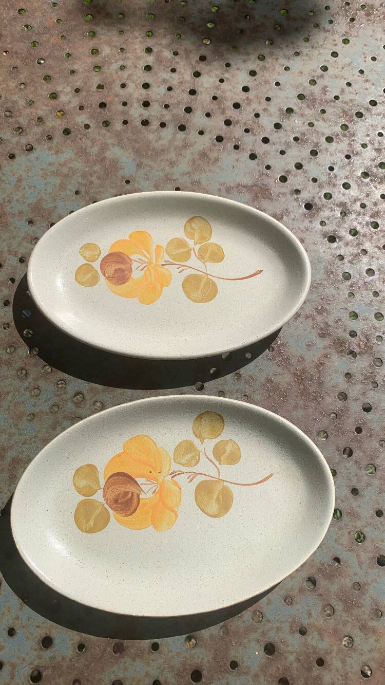 Two Loire ceramic serving dishes 1713 Saint Amand France earthenware, vintage hand painted
