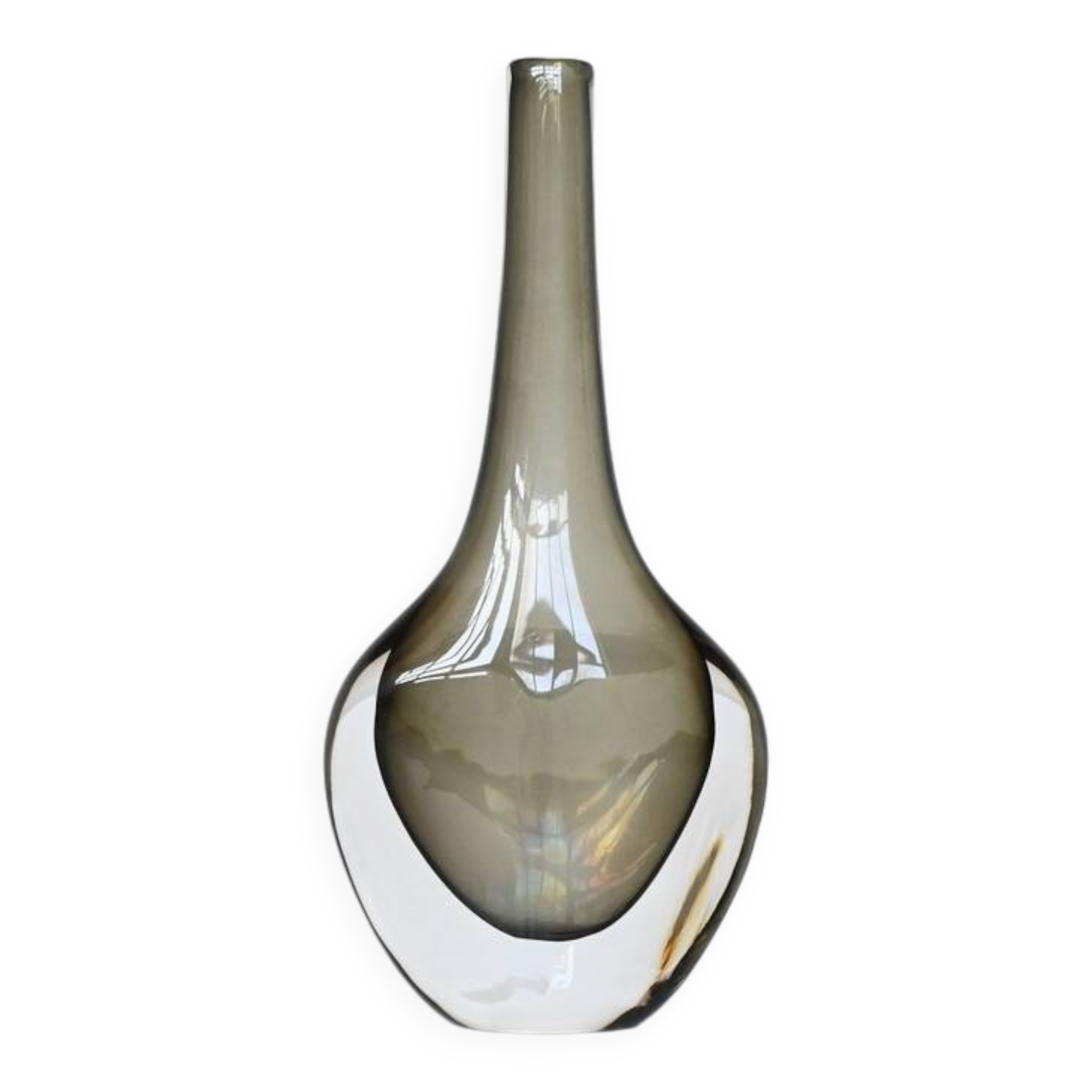 Nils Landberg black glass "Sommerso" vase Orrefors Sweden 1950
