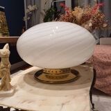 Large globe white swirl table wall or ceiling lamp in Murano glass italian vintage home decor MCM Midcentury modern flush mount sconce light