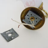 Pair of gooseneck wall sconces in gilded metal, white opaline with pink decorations