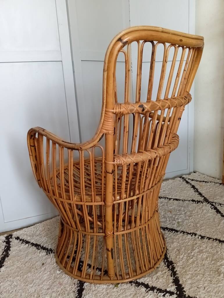 Bonacina rattan armchair, Italy, 1960s