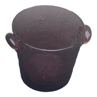 Handcrafted blown glass ice bucket from Biot glassware signed and collector