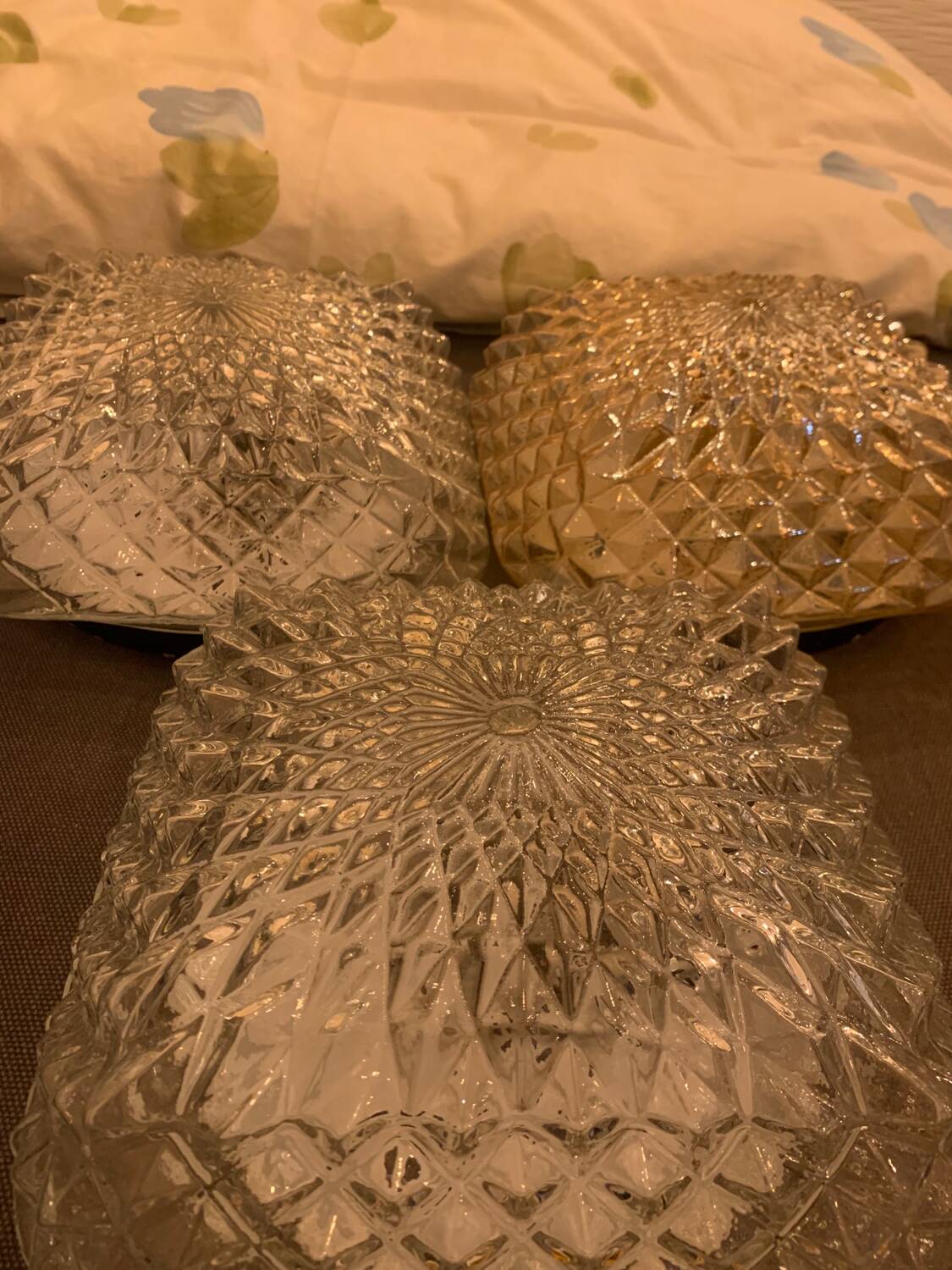 3 vintage chiseled glass ceiling lights 1950-1960