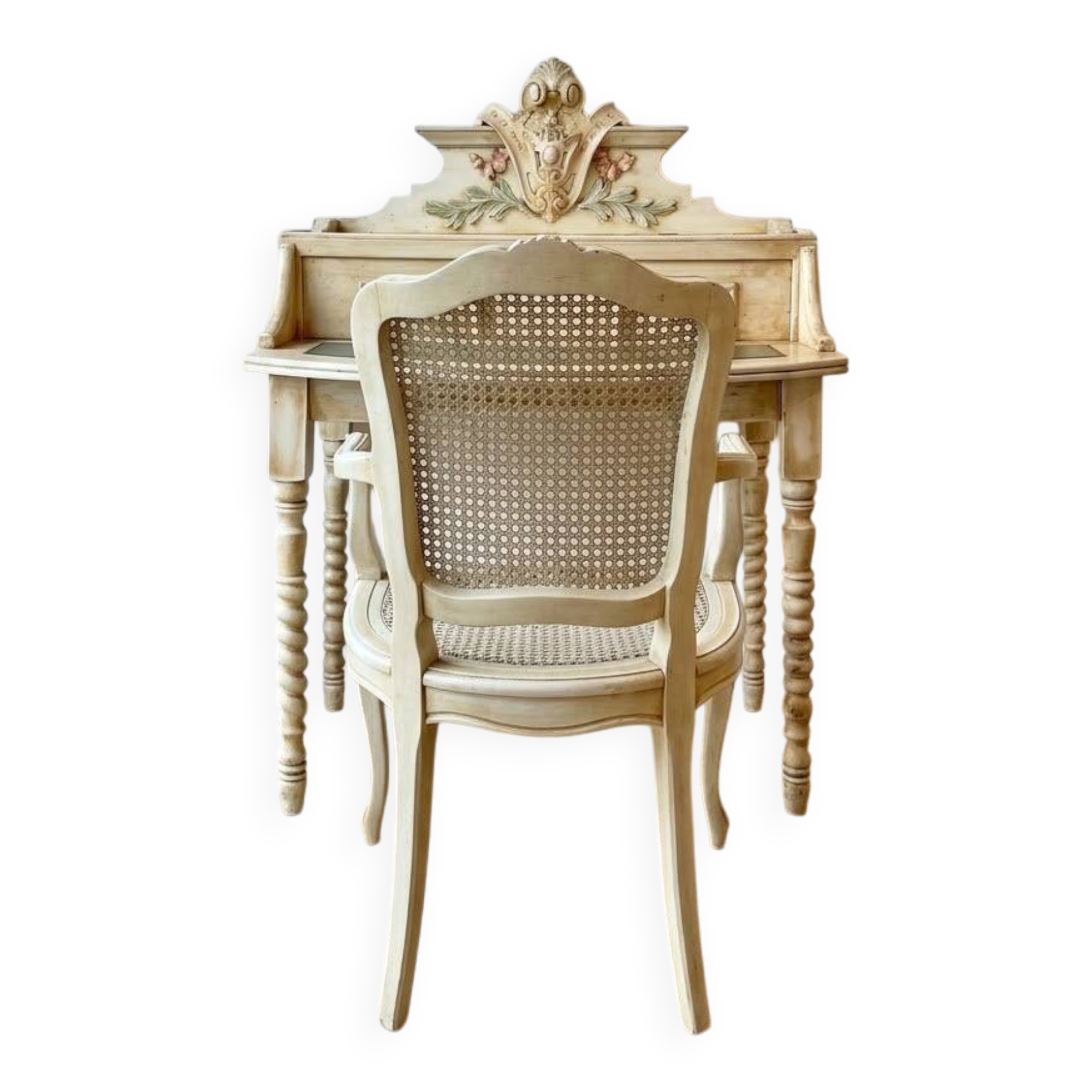 Old Hairdresser / Console / Small Secretary Desk + Rattan Chair