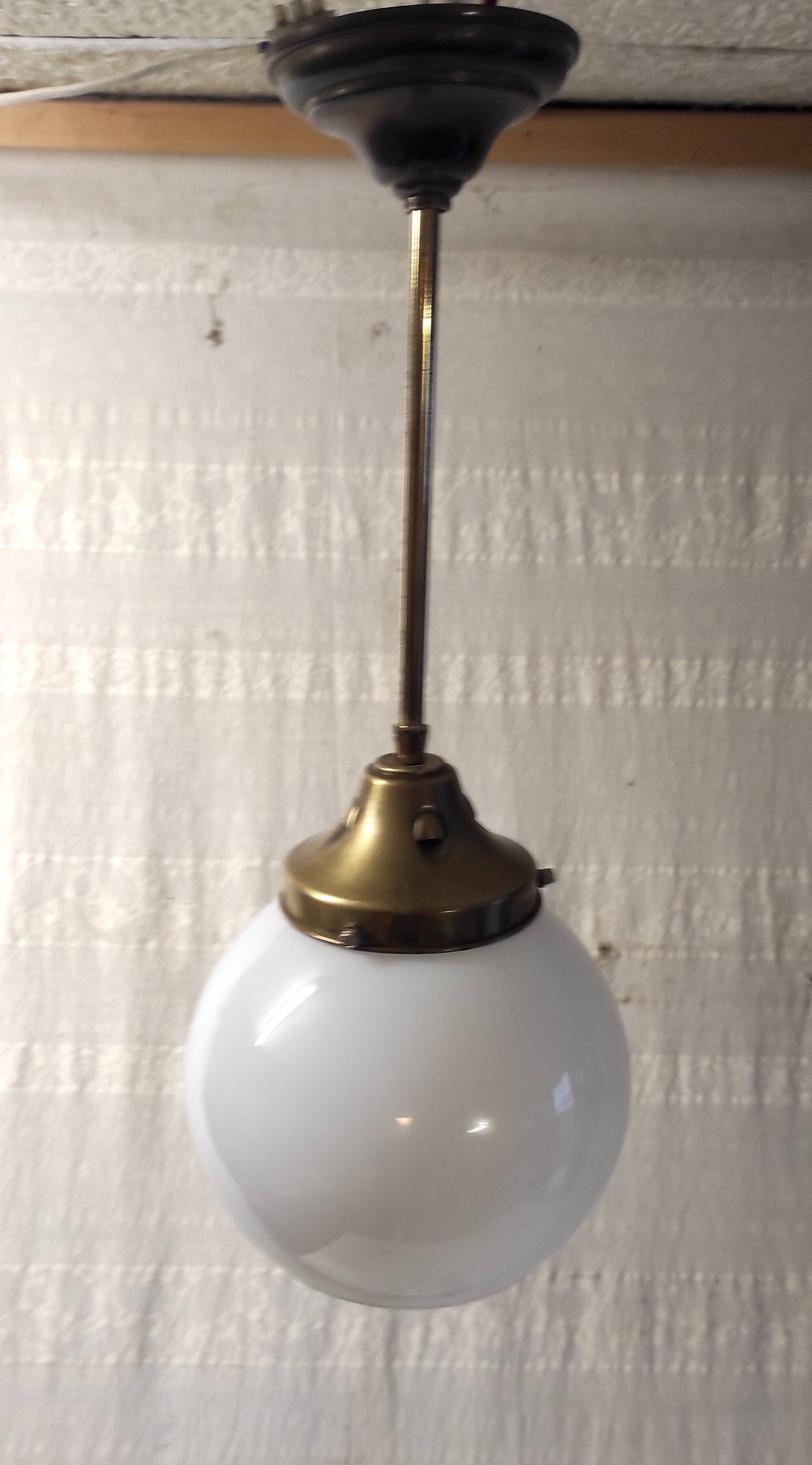 Art Deco pendant light in brass and opaline - mid-20th century