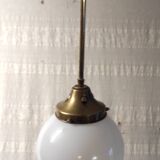 Art Deco pendant light in brass and opaline - mid-20th century
