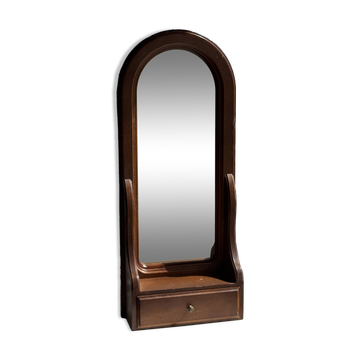 Miroir arrondi à un tiroir en bois marron H67