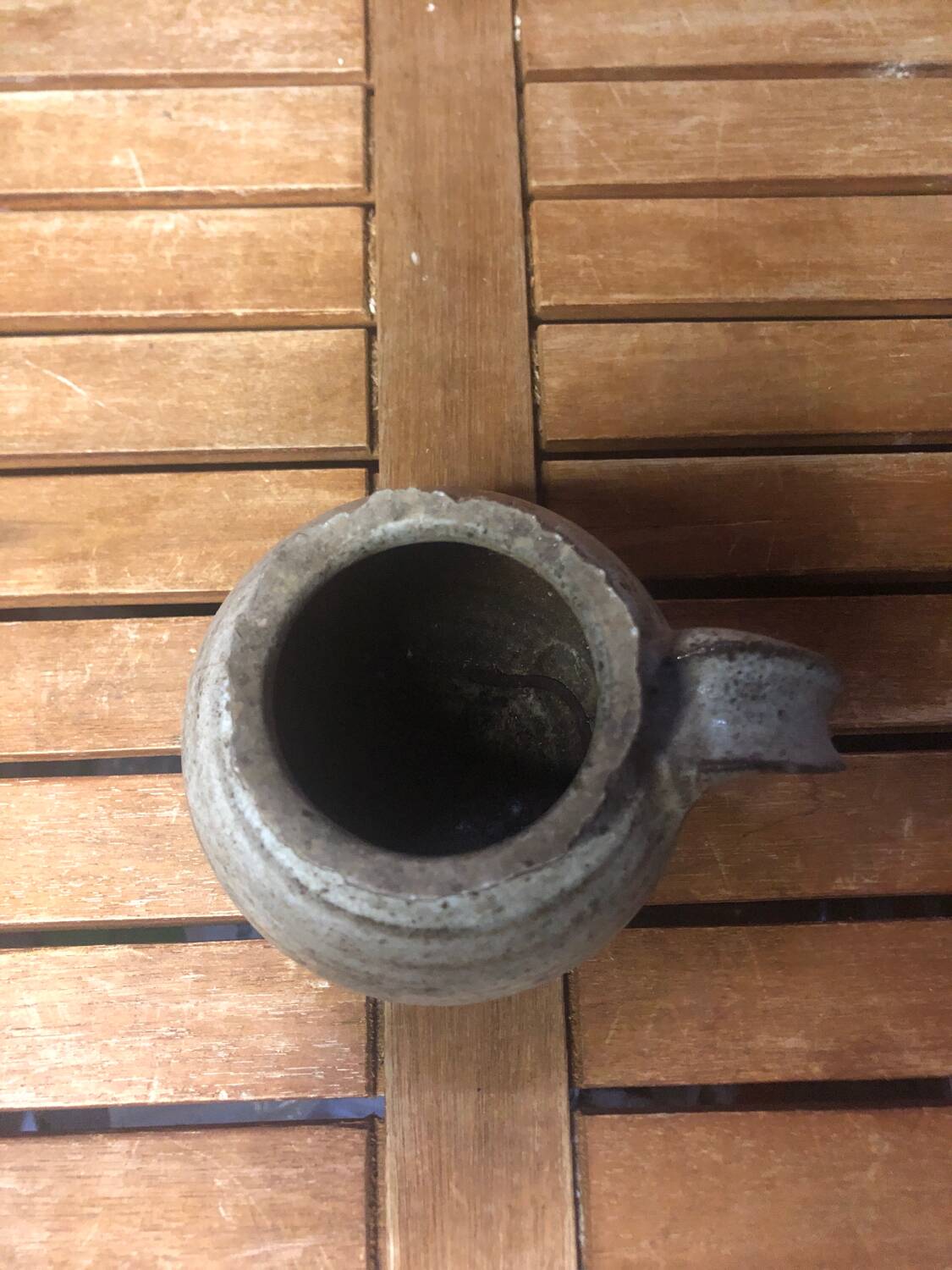 Old Vintage Gray & Black Ceramic Pitcher