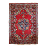 Tapis vintage fait main Kazvin en laine rouge vif (100cm x 144cm)