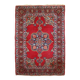 Tapis vintage fait main Kazvin en laine rouge vif (100cm x 144cm)
