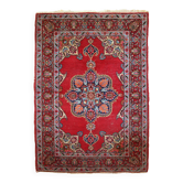 Tapis vintage fait main Kazvin en laine rouge vif (100cm x 144cm)
