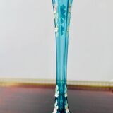 Turquoise soliflore bohemian crystal vase with enameled flower motifs