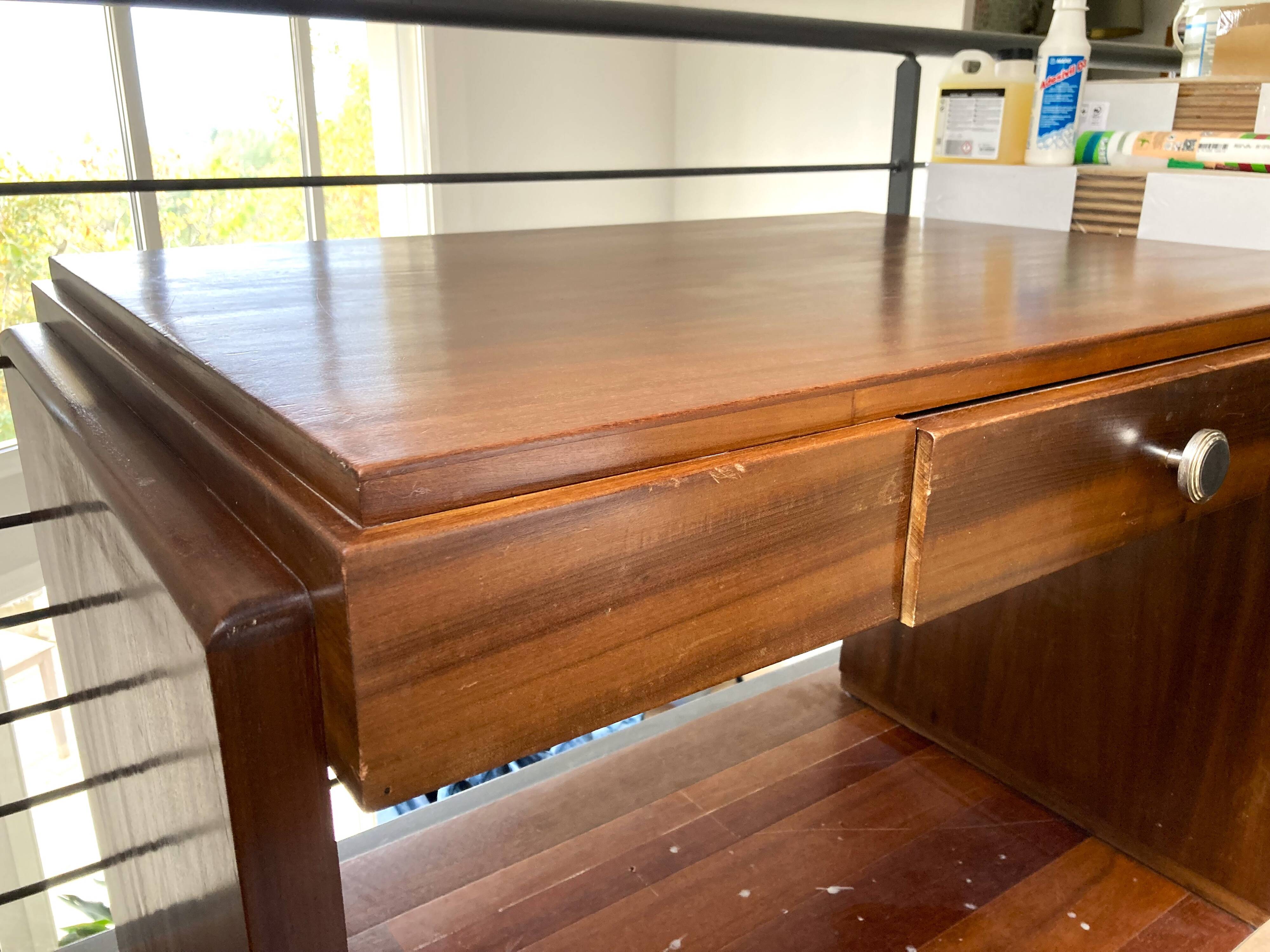 Walnut and mahogany desk, 1930s-1940s.