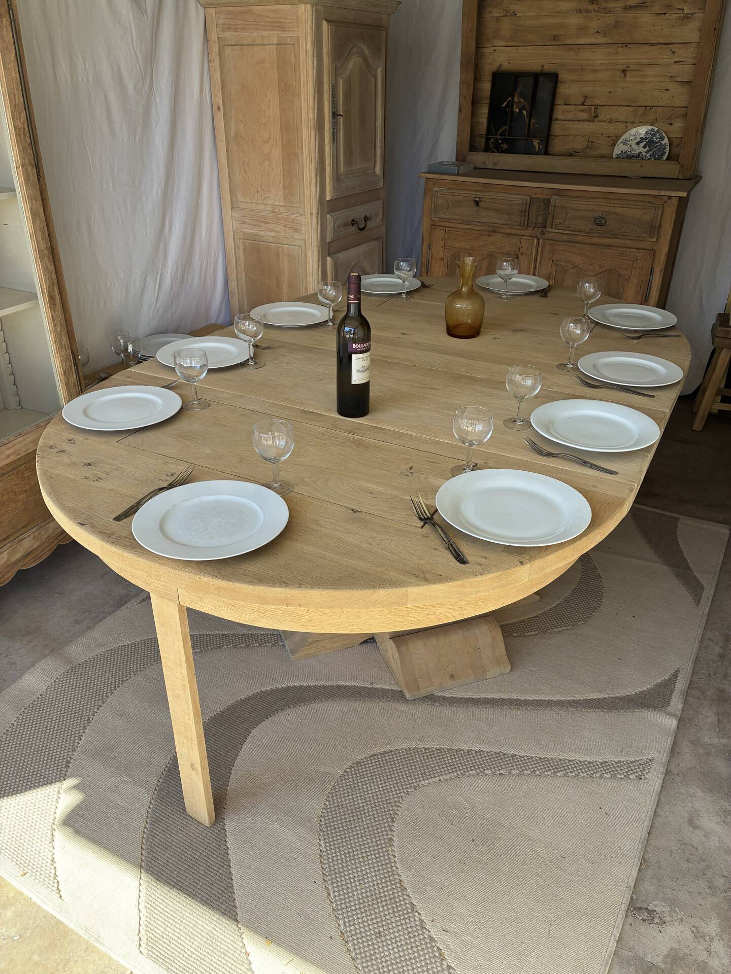 Solid oak farmhouse table with extensions
