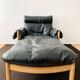 Danish Oak and Leather Lounge Chair with Ottoman