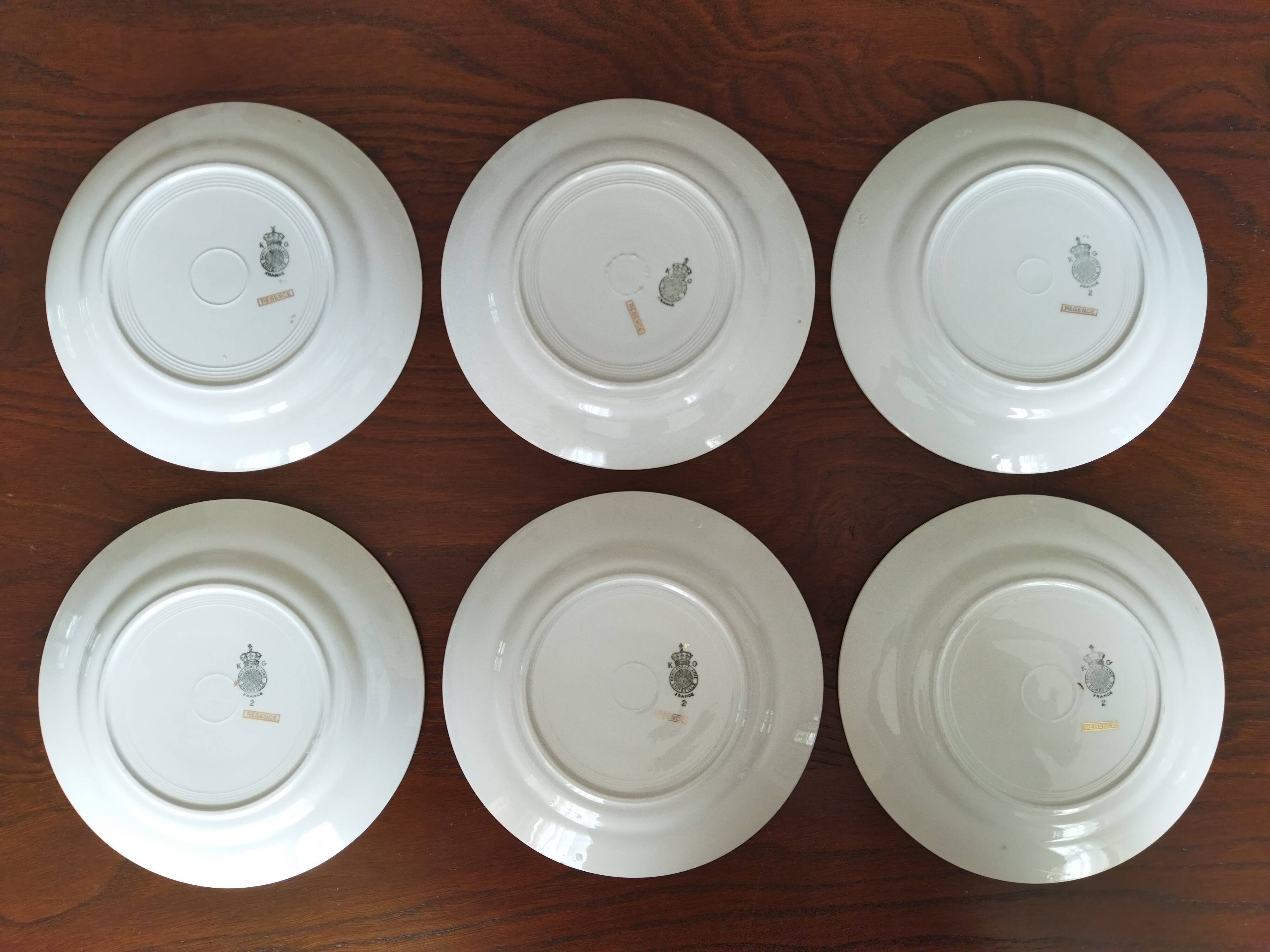 6 assiettes à dessert "Régence" K&G Lunéville