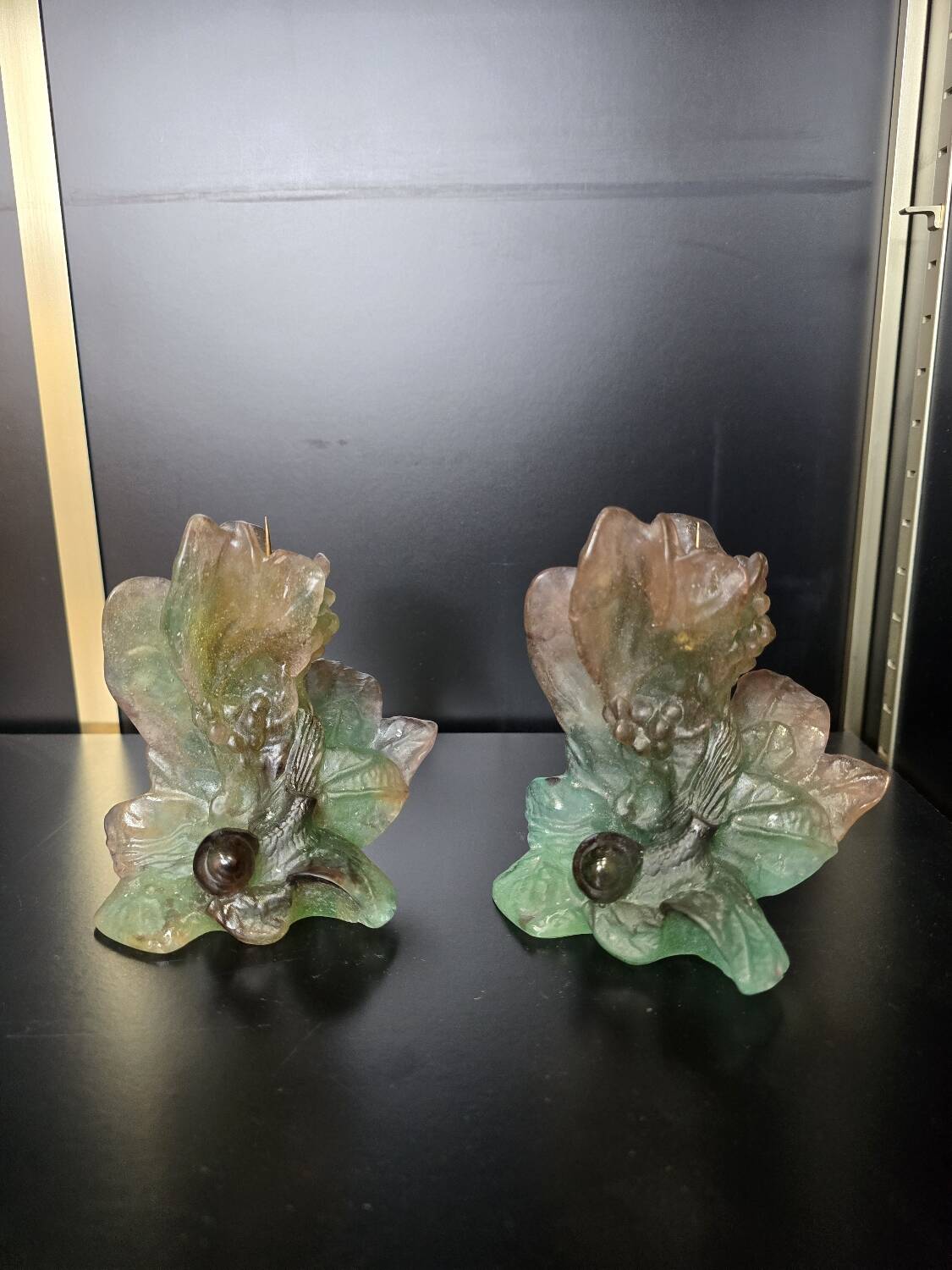 Pair of Daum "Nature" candlesticks in glass paste, 1988