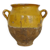 Small jar with glazed yellow confit, southwest of the France. Conservation jar. Pyrenees XIXth