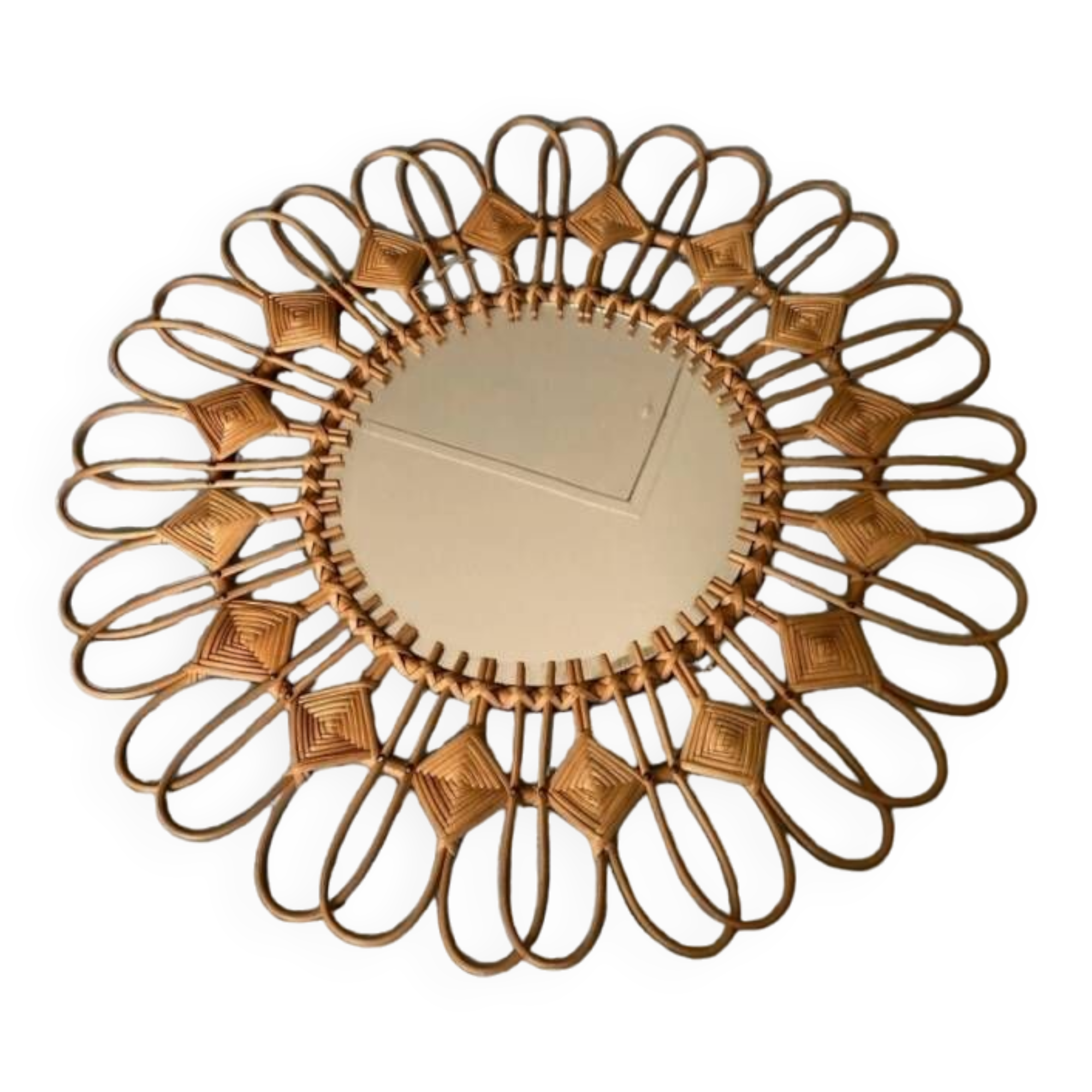 Large rattan sun mirror from the 50s/60s