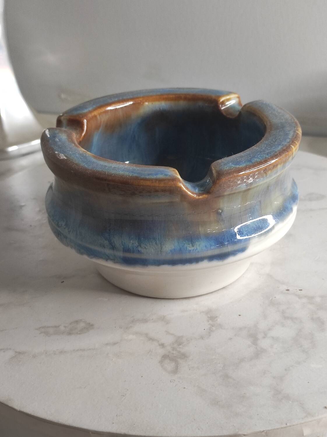 Blue glazed ceramic ashtray