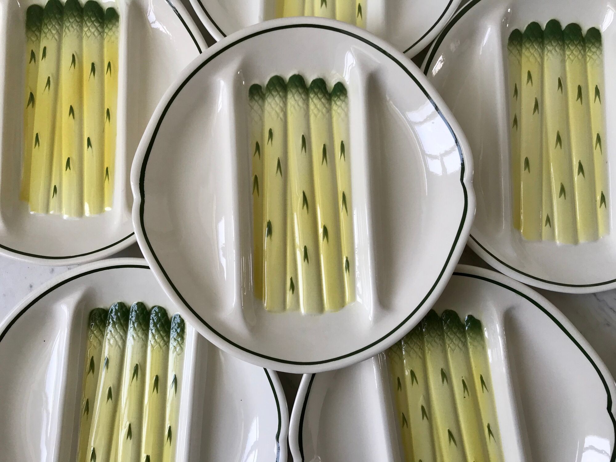 Set of 6 asparagus plates in salins slurry model Auxonne old