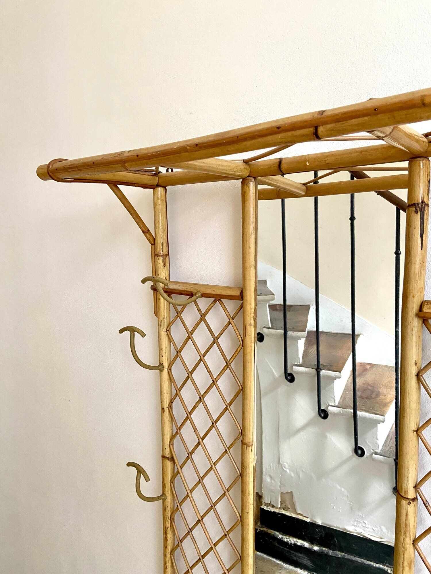 Wall-mounted coat rack with mirror and umbrella stand, 1950s-60s