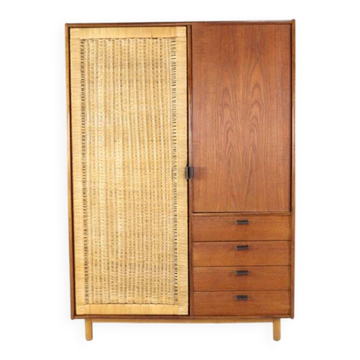 Garde-robe Sebastian Muggenthaler - teck et osier - design rare du milieu du siècle