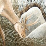 Important Indochinese silk embroidered hanging, Deer in the forest, circa 1940