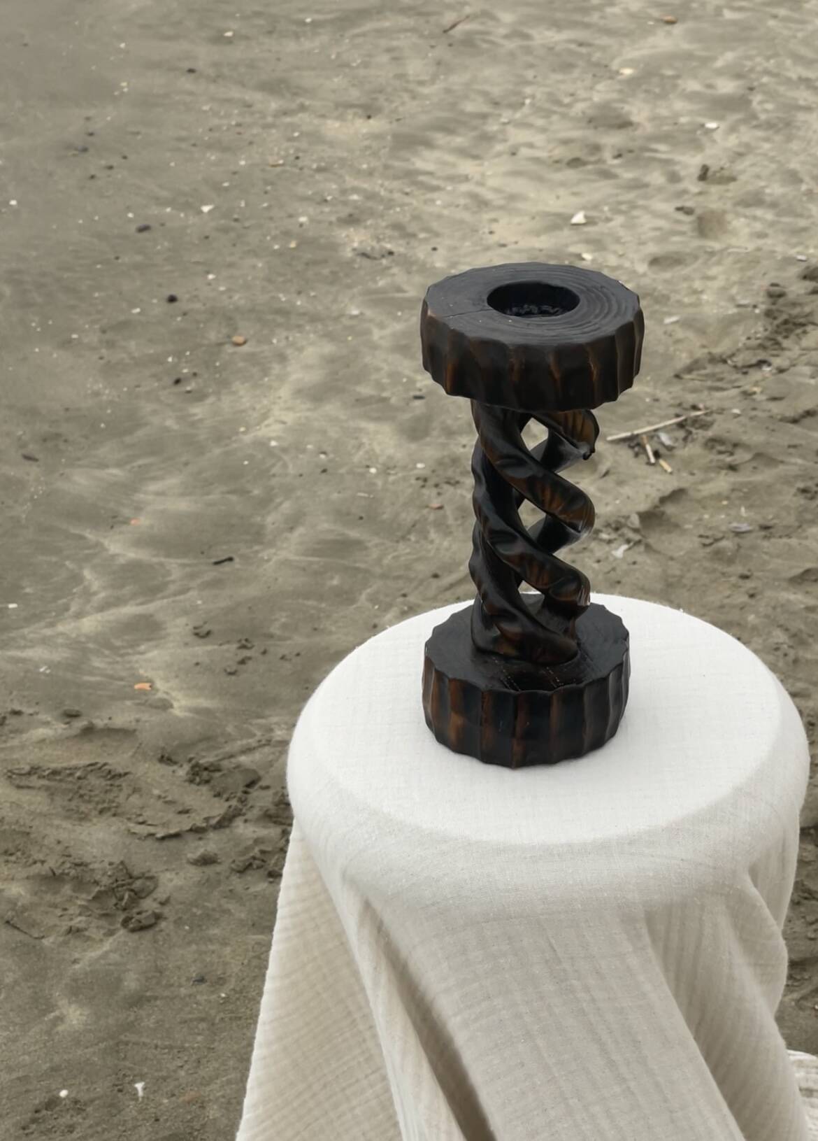 Twisted wooden candle holder