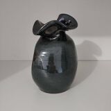 Signed enameled vase with asymmetrical free form