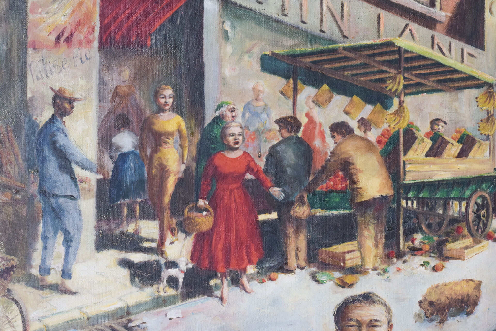 'market day' - scène de rue britannique - huile sur toile