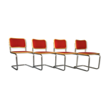 Set of 4 chairs cesca wood and red, model B32 by Marcel Breuer