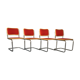 Ensemble de 4 chaises cesca bois et rouge, modèle B32 par Marcel Breuer