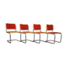 Ensemble de 4 chaises cesca bois et rouge, modèle B32 par Marcel Breuer