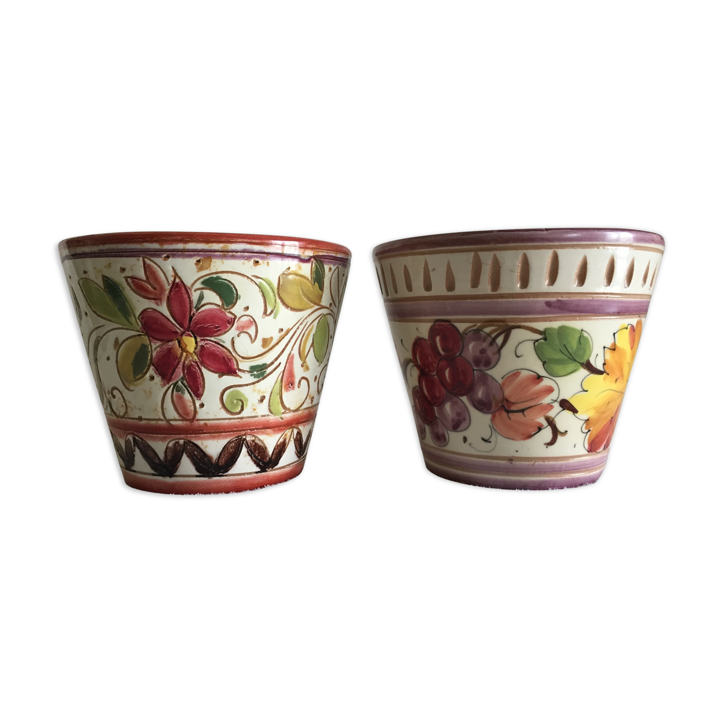 Enamelled terracotta flower pots