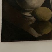 Oil on wood still life with glass bowl and lemon chiaroscuro 1960