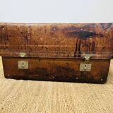 Large Gustave Keller leather trunk with multiple compartments