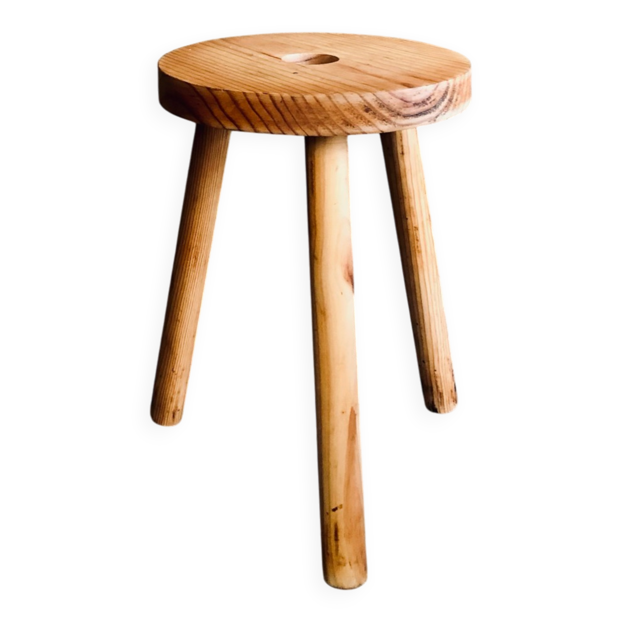 Vintage Scandinavian design solid pine tripod stool